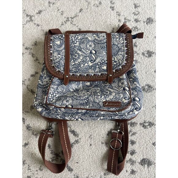Sakroots Handbags - Sakroots Backpack Artist's Circle Blue Floral Embroidered Saddle Bag Purse‎